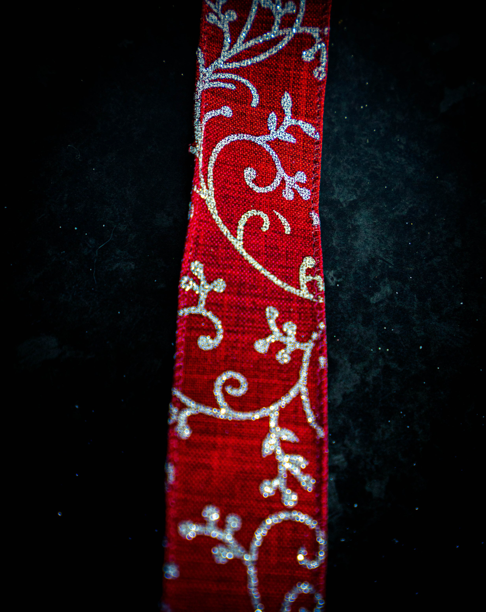 Gold Lurex Leaf Scroll Hessian Ribbon