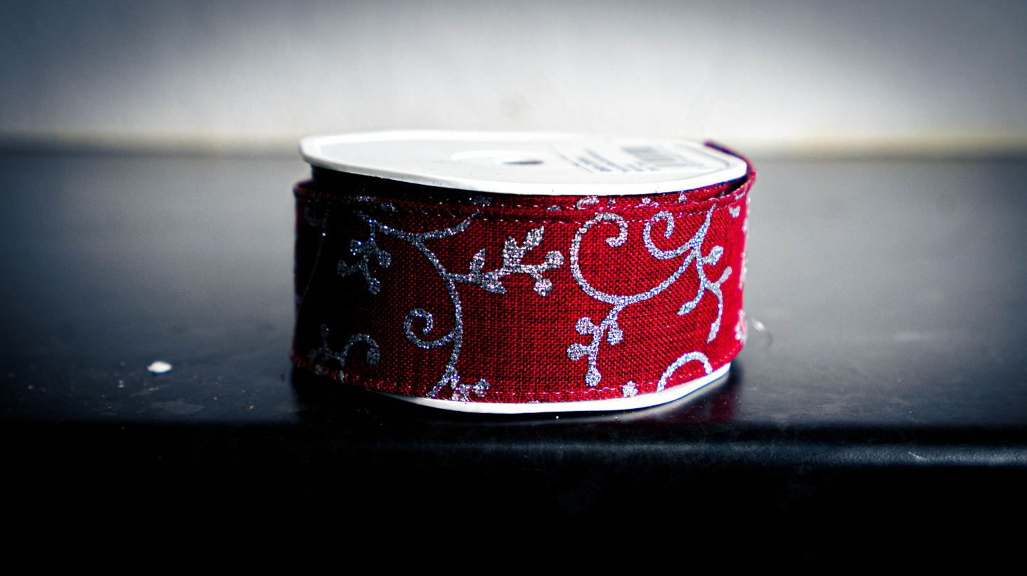Gold Lurex Leaf Scroll Hessian Ribbon
