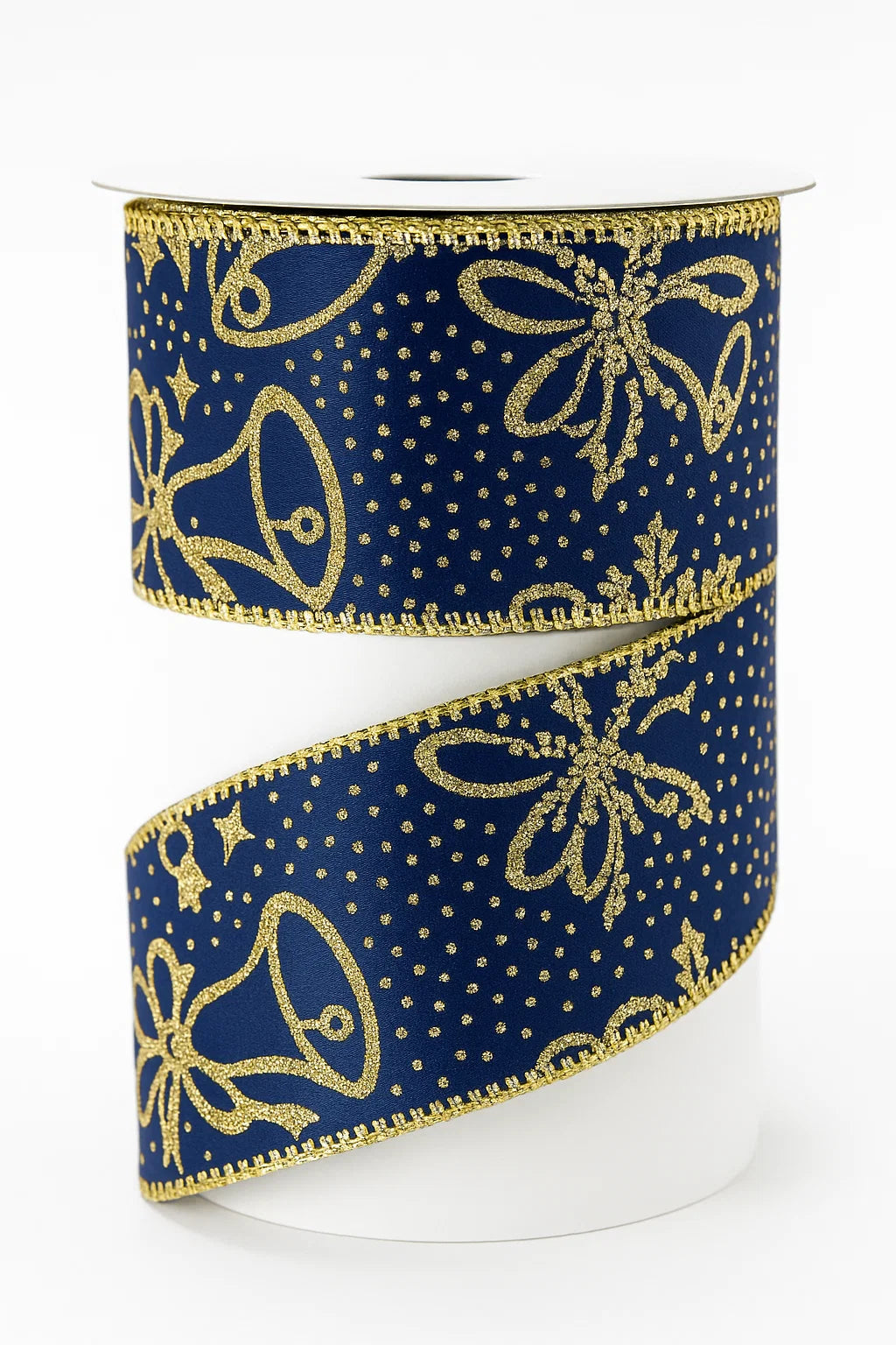 Gold and Navy Christmas Bell Ribbon