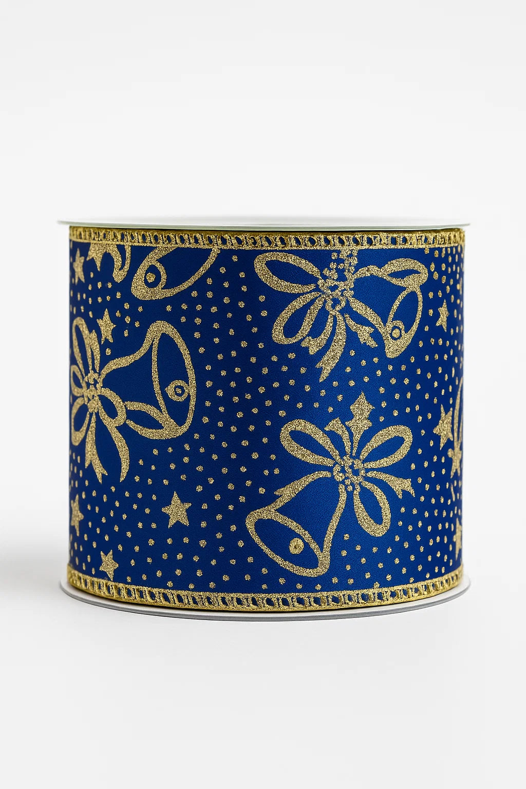Gold and Navy Christmas Bell Ribbon