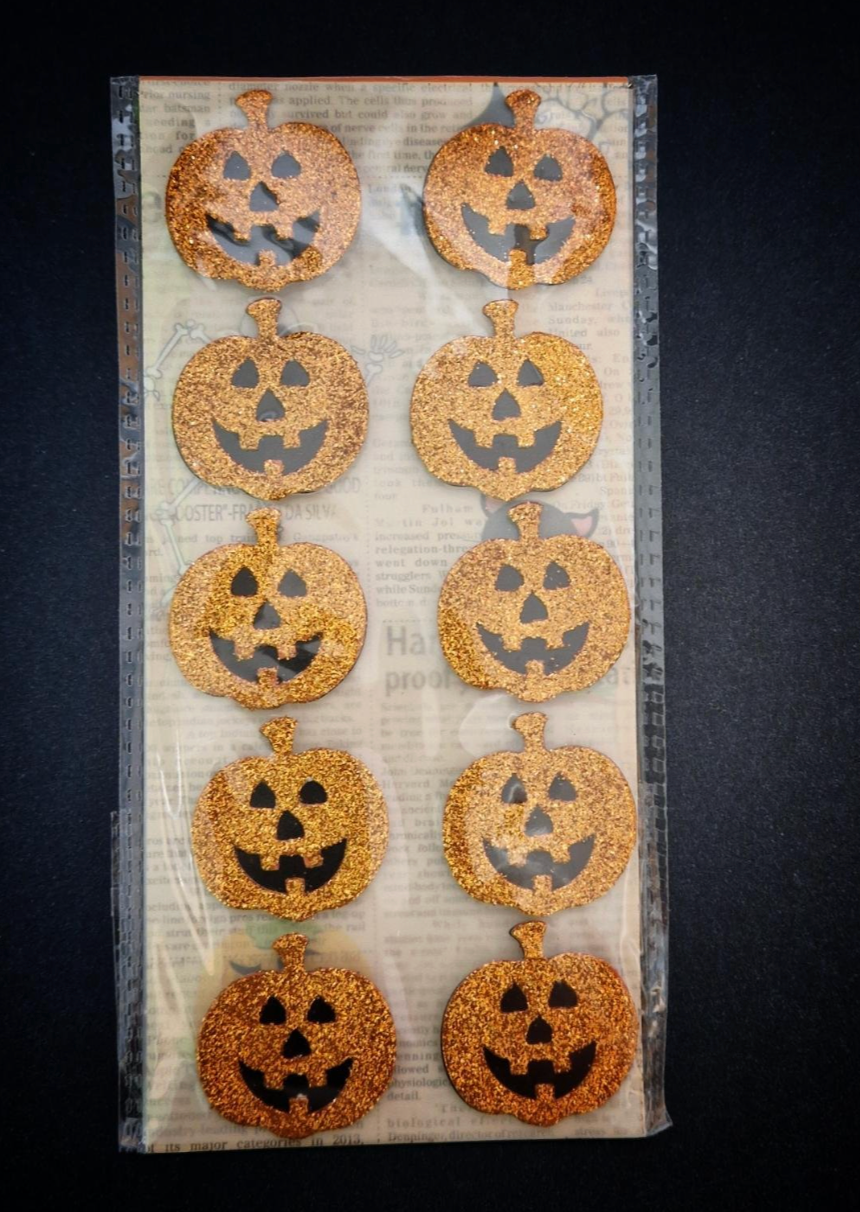 Halloween Pumpkin Glitter Stickers x 10