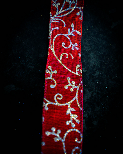 Gold Lurex Leaf Scroll Hessian Ribbon