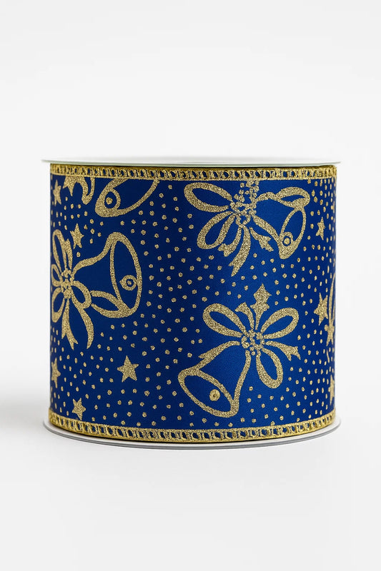 Gold and Navy Christmas Bell Ribbon