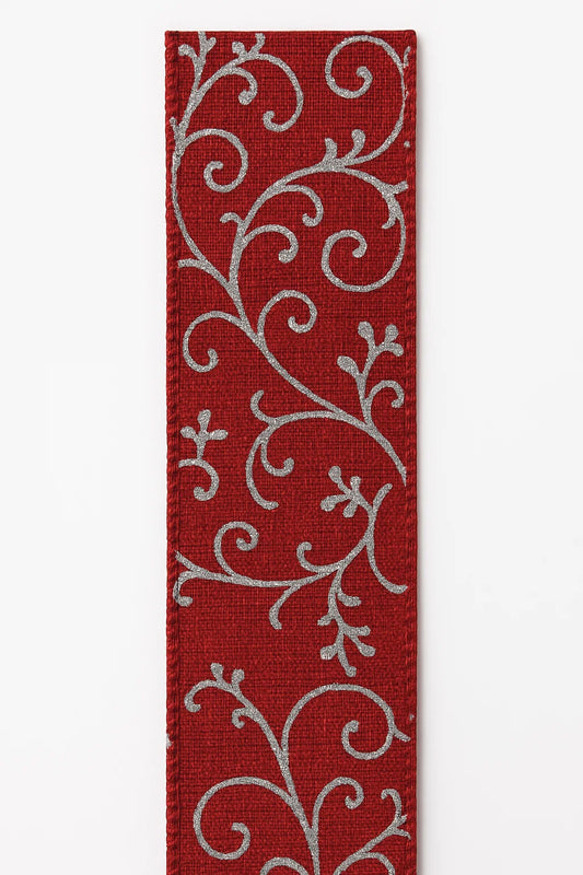 Gold Lurex Leaf Scroll Hessian Ribbon