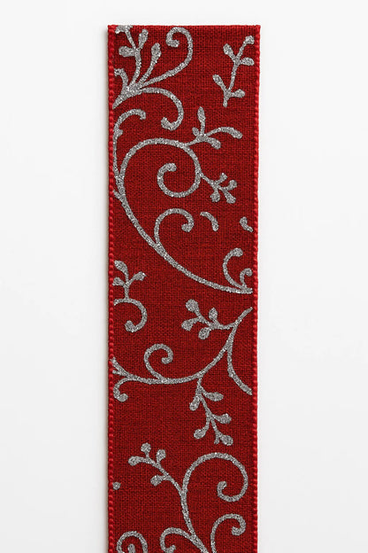 Gold Lurex Leaf Scroll Hessian Ribbon