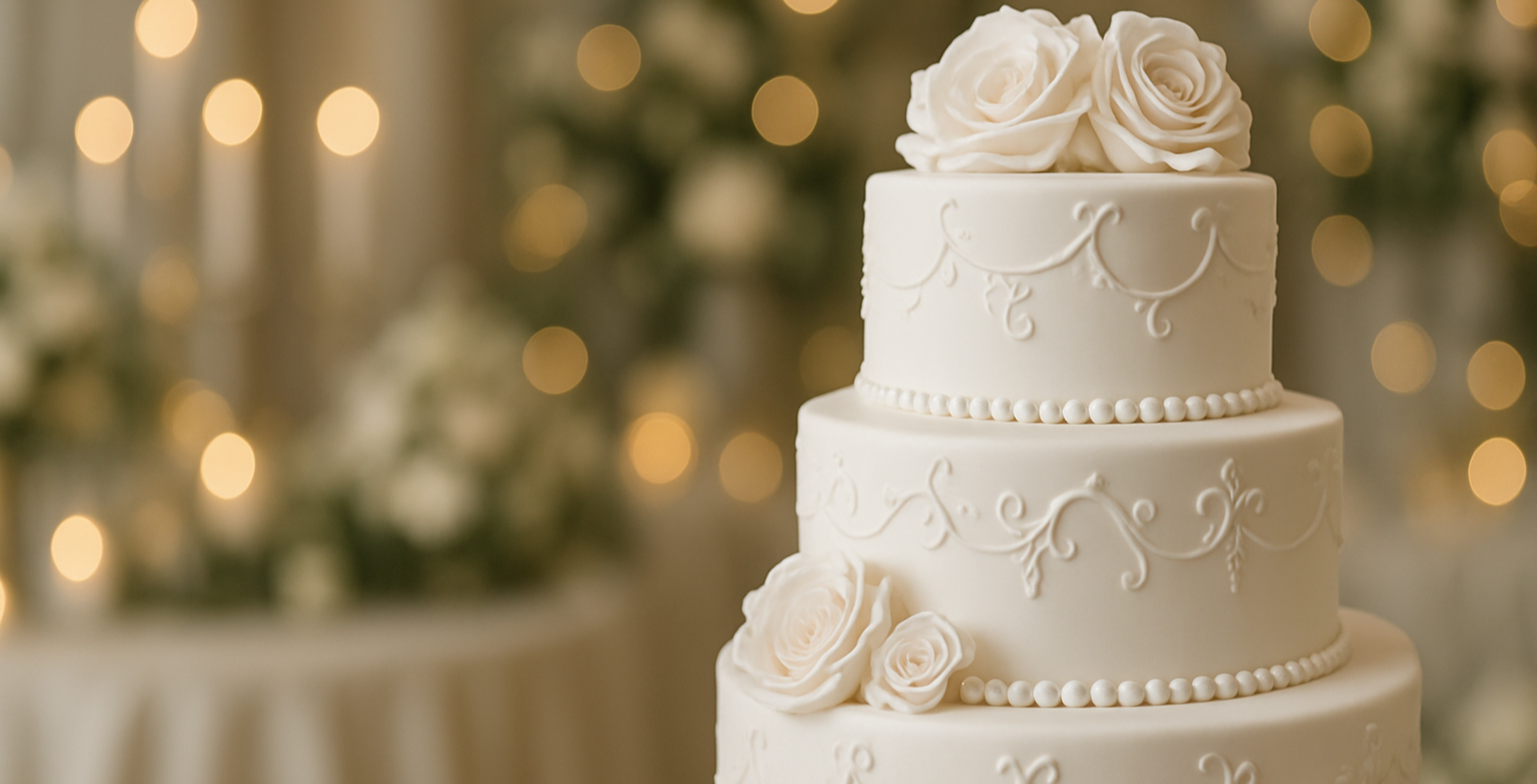White Wedding Cake with floral decoration