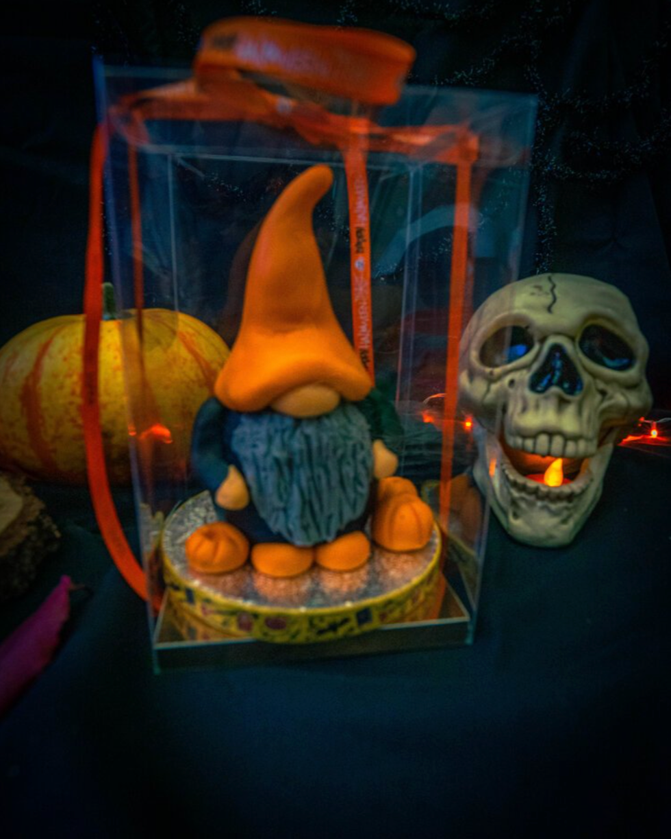 Halloween themed gonk in tall transparent box